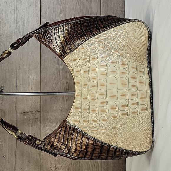 Brahmin Color Block Croc Embossed Leather Hobo Shoulder Bag - Picture 3 of 14